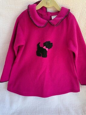 Girls' Vintage Fuchsia Fleece Top with Scottie Dog Appliqué